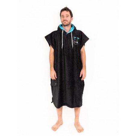 ADULT HOODED PONCHO Black / Turquoise