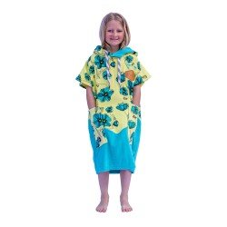 JUNIOR PONCHO 9-15 yrs COQUELICOT /AQUA