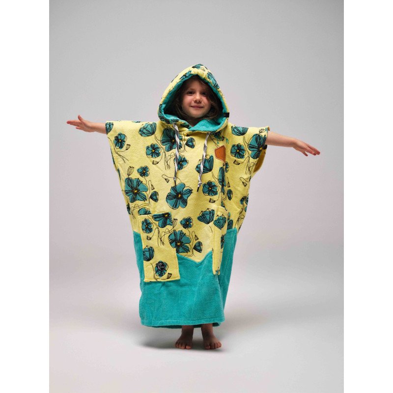 Children's poncho 6 to 9 years - Poppy / Aqua